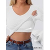 image:imageANRABESS Womens Long Sleeve Built in Bra Tops  V Neck Slim Fitted T Shirts Stretchy Ribbed Knit Basic Tee Going Out Work Outfits 2026 Casual Trendy Fall Winter LayeringWhite