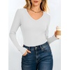 image:imageANRABESS Womens Long Sleeve Built in Bra Tops  V Neck Slim Fitted T Shirts Stretchy Ribbed Knit Basic Tee Going Out Work Outfits 2026 Casual Trendy Fall Winter LayeringWhite