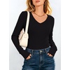 image:imageANRABESS Womens Long Sleeve Built in Bra Tops  V Neck Slim Fitted T Shirts Stretchy Ribbed Knit Basic Tee Going Out Work Outfits 2026 Casual Trendy Fall Winter LayeringBlack