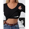 image:imageANRABESS Womens Long Sleeve Built in Bra Tops  V Neck Slim Fitted T Shirts Stretchy Ribbed Knit Basic Tee Going Out Work Outfits 2026 Casual Trendy Fall Winter LayeringBlack