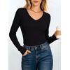 image:imageANRABESS Womens Long Sleeve Built in Bra Tops  V Neck Slim Fitted T Shirts Stretchy Ribbed Knit Basic Tee Going Out Work Outfits 2026 Casual Trendy Fall Winter LayeringBlack