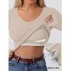 image:imageANRABESS Womens Long Sleeve Built in Bra Tops  V Neck Slim Fitted T Shirts Stretchy Ribbed Knit Basic Tee Going Out Work Outfits 2026 Casual Trendy Fall Winter LayeringBeige