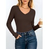 image:imageANRABESS Womens Long Sleeve Built in Bra Tops  V Neck Slim Fitted T Shirts Stretchy Ribbed Knit Basic Tee Going Out Work Outfits 2026 Casual Trendy Fall Winter LayeringBrown