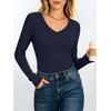 image:imageANRABESS Womens Long Sleeve Built in Bra Tops  V Neck Slim Fitted T Shirts Stretchy Ribbed Knit Basic Tee Going Out Work Outfits 2026 Casual Trendy Fall Winter LayeringNavy Blue