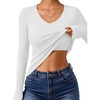 image:imageANRABESS Womens Long Sleeve Built in Bra Tops  V Neck Slim Fitted T Shirts Stretchy Ribbed Knit Basic Tee Going Out Work Outfits 2026 Casual Trendy Fall Winter LayeringWhite