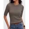 image:imageANRABESS Women Short Sleeve Crewneck Lightweight Summer Sweaters  Wool Blend Soft knit Tops Half Sleeve Shirts Work Business Casual Outfits Fall Spring PulloverDrak Taupe