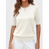 image:imageANRABESS Women Short Sleeve Crewneck Lightweight Summer Sweaters  Wool Blend Soft knit Tops Half Sleeve Shirts Work Business Casual Outfits Fall Spring PulloverCream White