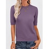 image:imageANRABESS Women Short Sleeve Crewneck Lightweight Summer Sweaters  Wool Blend Soft knit Tops Half Sleeve Shirts Work Business Casual Outfits Fall Spring PulloverGrey Purple