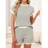 image:imageANRABESS Womens 2 Piece Ribbed Striped Knit Pajama Set Short Sleeve Top amp Lounge Shorts Casual Loungewear for Summer amp HomeBlack Beige Striped