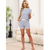 image:imageANRABESS Womens 2 Piece Ribbed Striped Knit Pajama Set Short Sleeve Top amp Lounge Shorts Casual Loungewear for Summer amp HomeBlue Beige Striped