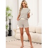 image:imageANRABESS Womens 2 Piece Ribbed Striped Knit Pajama Set Short Sleeve Top amp Lounge Shorts Casual Loungewear for Summer amp HomeBrown Beige Striped