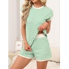 image:imageANRABESS Womens 2 Piece Ribbed Striped Knit Pajama Set Short Sleeve Top amp Lounge Shorts Casual Loungewear for Summer amp HomeGreen Beige Striped