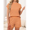 image:imageANRABESS Womens 2 Piece Ribbed Striped Knit Pajama Set Short Sleeve Top amp Lounge Shorts Casual Loungewear for Summer amp HomeOrange Stripe