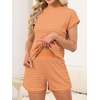 image:imageANRABESS Womens 2 Piece Ribbed Striped Knit Pajama Set Short Sleeve Top amp Lounge Shorts Casual Loungewear for Summer amp HomeOrange Stripe