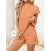 image:imageANRABESS Womens 2 Piece Ribbed Striped Knit Pajama Set Short Sleeve Top amp Lounge Shorts Casual Loungewear for Summer amp HomeOrange Stripe