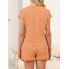 image:imageANRABESS Womens 2 Piece Ribbed Striped Knit Pajama Set Short Sleeve Top amp Lounge Shorts Casual Loungewear for Summer amp HomeOrange Stripe