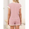 image:imageANRABESS Womens 2 Piece Ribbed Striped Knit Pajama Set Short Sleeve Top amp Lounge Shorts Casual Loungewear for Summer amp HomeRed Beige Striped