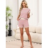 image:imageANRABESS Womens 2 Piece Ribbed Striped Knit Pajama Set Short Sleeve Top amp Lounge Shorts Casual Loungewear for Summer amp HomeRed Beige Striped