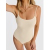 image:imageANRABESS Womens Bodysuits Square Neck Backless Spaghetti Straps Ultra Soft Double Lined Layering Top for Daily Work TravelBeige