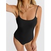 image:imageANRABESS Womens Bodysuits Square Neck Backless Spaghetti Straps Ultra Soft Double Lined Layering Top for Daily Work TravelBlack
