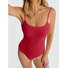 image:imageANRABESS Womens Bodysuits Square Neck Backless Spaghetti Straps Ultra Soft Double Lined Layering Top for Daily Work TravelRed
