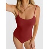 image:imageANRABESS Womens Bodysuits Square Neck Backless Spaghetti Straps Ultra Soft Double Lined Layering Top for Daily Work TravelWine Red