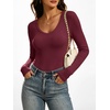 image:imageANRABESS Womens Long Sleeve Shirts Double Lined Tops  V Neck Basic Tee Soft Stretch Fleece Slim Fitted Fall Winter Warm Layer Clothing Going Out Casual Work Everyday WearWine Red