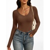 image:imageANRABESS Womens Long Sleeve Shirts Double Lined Tops  V Neck Basic Tee Soft Stretch Fleece Slim Fitted Fall Winter Warm Layer Clothing Going Out Casual Work Everyday WearCoffee