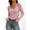 image:imageANRABESS Womens Long Sleeve Shirts Double Lined Tops  V Neck Basic Tee Soft Stretch Fleece Slim Fitted Fall Winter Warm Layer Clothing Going Out Casual Work Everyday WearPink