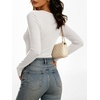 image:imageANRABESS Womens Long Sleeve Shirts Double Lined Tops  V Neck Basic Tee Soft Stretch Fleece Slim Fitted Fall Winter Warm Layer Clothing Going Out Casual Work Everyday WearWhite