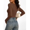 image:imageANRABESS Womens Long Sleeve Shirts Double Lined Tops  V Neck Basic Tee Soft Stretch Fleece Slim Fitted Fall Winter Warm Layer Clothing Going Out Casual Work Everyday WearCoffee
