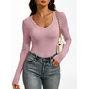 image:imageANRABESS Womens Long Sleeve Shirts Double Lined Tops  V Neck Basic Tee Soft Stretch Fleece Slim Fitted Fall Winter Warm Layer Clothing Going Out Casual Work Everyday WearPink