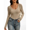 image:imageANRABESS Womens Long Sleeve Shirts Double Lined Tops  V Neck Basic Tee Soft Stretch Fleece Slim Fitted Fall Winter Warm Layer Clothing Going Out Casual Work Everyday WearKhaki