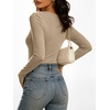 image:imageANRABESS Womens Long Sleeve Shirts Double Lined Tops  V Neck Basic Tee Soft Stretch Fleece Slim Fitted Fall Winter Warm Layer Clothing Going Out Casual Work Everyday WearKhaki