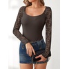 image:imageANRABESS Womens Long Sleeve Shirts Lace Scoop Neck Tops  Ribbed Knit Soft Stretchy Fabric Slim Fitted Going Out Layering Tshirts Casual Basic Fall Winter Fashion OutfitsCoffee