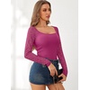 image:imageANRABESS Womens Long Sleeve Shirts Lace Scoop Neck Tops  Ribbed Knit Soft Stretchy Fabric Slim Fitted Going Out Layering Tshirts Casual Basic Fall Winter Fashion OutfitsHot Pink
