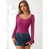 image:imageANRABESS Womens Long Sleeve Shirts Lace Scoop Neck Tops  Ribbed Knit Soft Stretchy Fabric Slim Fitted Going Out Layering Tshirts Casual Basic Fall Winter Fashion OutfitsHot Pink