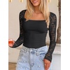 image:imageANRABESS Womens Long Sleeve Shirts Lace Scoop Neck Tops  Ribbed Knit Soft Stretchy Fabric Slim Fitted Going Out Layering Tshirts Casual Basic Fall Winter Fashion OutfitsBlack