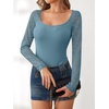 image:imageANRABESS Womens Long Sleeve Shirts Lace Scoop Neck Tops  Ribbed Knit Soft Stretchy Fabric Slim Fitted Going Out Layering Tshirts Casual Basic Fall Winter Fashion OutfitsGrey Blue
