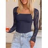 image:imageANRABESS Womens Long Sleeve Shirts Lace Scoop Neck Tops  Ribbed Knit Soft Stretchy Fabric Slim Fitted Going Out Layering Tshirts Casual Basic Fall Winter Fashion OutfitsNavy Blue