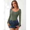 image:imageANRABESS Womens Long Sleeve Shirts Lace Scoop Neck Tops  Ribbed Knit Soft Stretchy Fabric Slim Fitted Going Out Layering Tshirts Casual Basic Fall Winter Fashion OutfitsSage Green