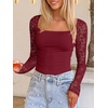 image:imageANRABESS Womens Long Sleeve Shirts Lace Scoop Neck Tops  Ribbed Knit Soft Stretchy Fabric Slim Fitted Going Out Layering Tshirts Casual Basic Fall Winter Fashion OutfitsDeep Red