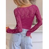 image:imageANRABESS Womens Long Sleeve Shirts Lace Scoop Neck Tops  Ribbed Knit Soft Stretchy Fabric Slim Fitted Going Out Layering Tshirts Casual Basic Fall Winter Fashion OutfitsHot Pink