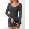 image:imageANRABESS Womens Long Sleeve Shirts Lace Scoop Neck Tops  Ribbed Knit Soft Stretchy Fabric Slim Fitted Going Out Layering Tshirts Casual Basic Fall Winter Fashion OutfitsDeep Grey