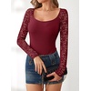 image:imageANRABESS Womens Long Sleeve Shirts Lace Scoop Neck Tops  Ribbed Knit Soft Stretchy Fabric Slim Fitted Going Out Layering Tshirts Casual Basic Fall Winter Fashion OutfitsDeep Red