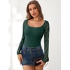 image:imageANRABESS Womens Long Sleeve Shirts Lace Scoop Neck Tops  Ribbed Knit Soft Stretchy Fabric Slim Fitted Going Out Layering Tshirts Casual Basic Fall Winter Fashion OutfitsDeep Green