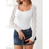 image:imageANRABESS Womens Long Sleeve Shirts Lace Scoop Neck Tops  Ribbed Knit Soft Stretchy Fabric Slim Fitted Going Out Layering Tshirts Casual Basic Fall Winter Fashion OutfitsWhite