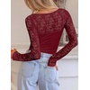 image:imageANRABESS Womens Long Sleeve Shirts Lace Scoop Neck Tops  Ribbed Knit Soft Stretchy Fabric Slim Fitted Going Out Layering Tshirts Casual Basic Fall Winter Fashion OutfitsDeep Red