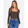 image:imageANRABESS Womens Long Sleeve Square Neck Crop Top Ribbed Slim Fitted Basic Tee Layer Y2K Shirts Fall Fashion Outfits 2026Coffee