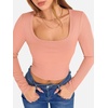 image:imageANRABESS Womens Long Sleeve Square Neck Crop Top Ribbed Slim Fitted Basic Tee Layer Y2K Shirts Fall Fashion Outfits 2026Coral